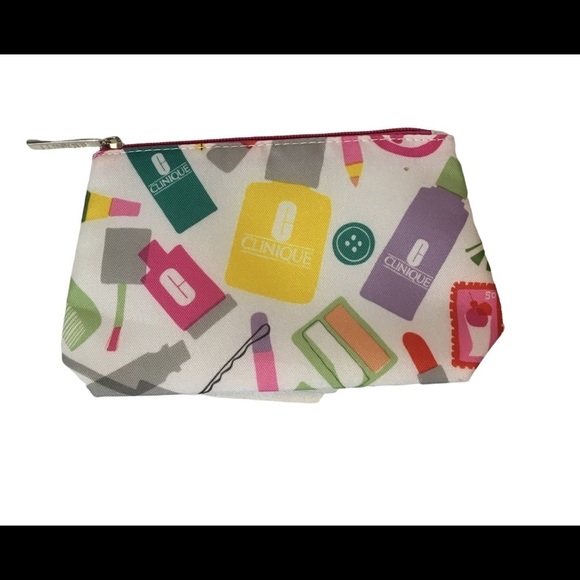 CLINIQUE Cosmetic makeup/ travel bag multi color zippered logo bag - Picture 3 of 7